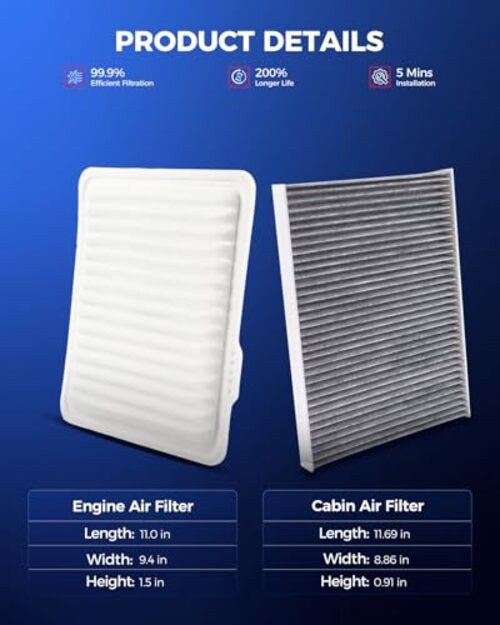 Engine & Cabin Air Filter Kit, Replacement for Cadillac DTS 2006-2011,