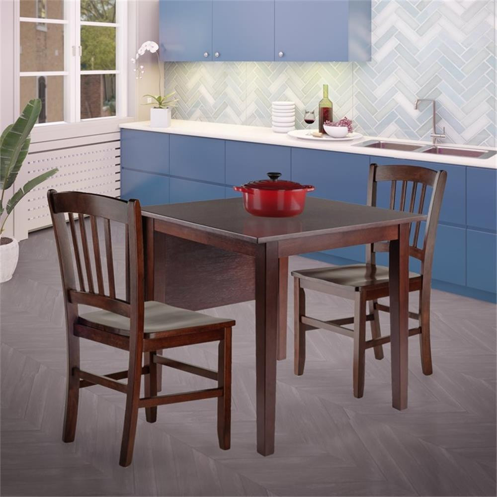 Winsome Perrone 3-Piece 48" Transitional Solid Wood Dining Set in Walnut