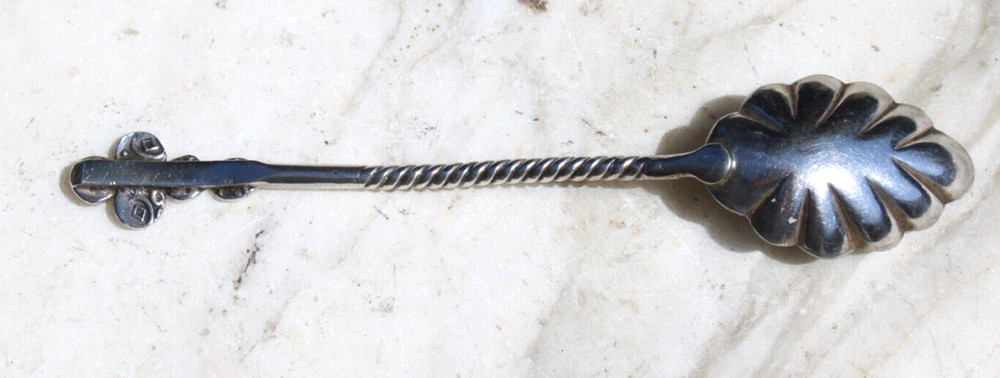 Antique Silver Berry Spoon w/Twisted Handle Shell Shape-#B2