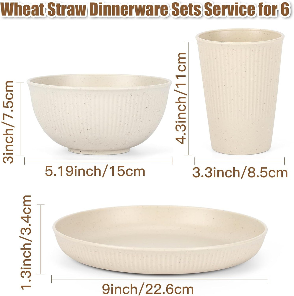 18PCS Wheat Straw Dinnerware Sets Unbreakable Reusable Dinnerware Set for 6, Mic