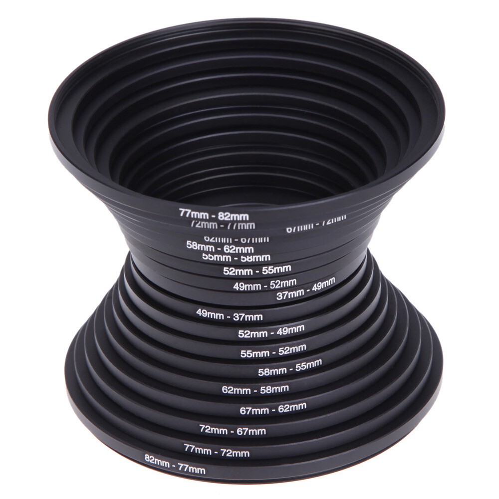 18pcs Camera Lens Filter Adapter Kit 9pcs Step Up Ring & 9pcs Step Down Set