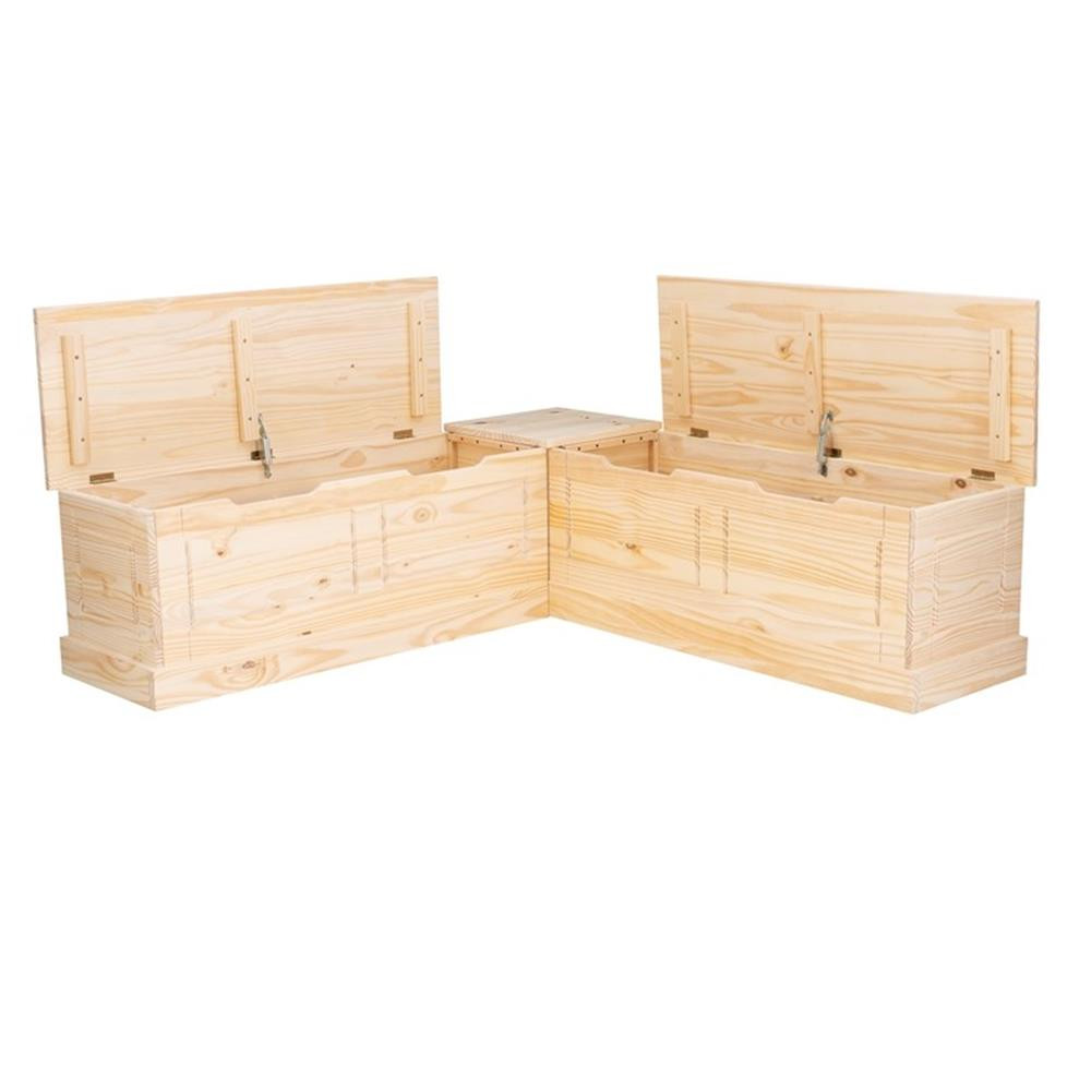 Linon Troyin Rustic Backless Corner Nook with Storage in Solid Unfinished Pine