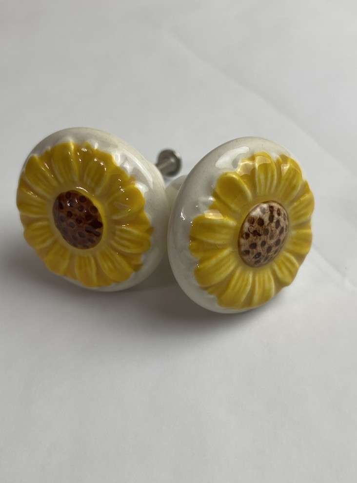 Antique Ceramic Drawer Pulls Handle Sunflower Kitchen Cabinet Knobs Rustic-2