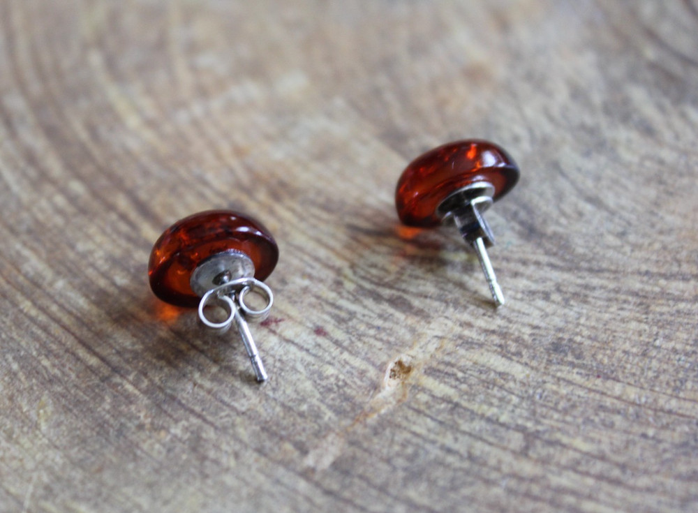 Oval Amber Drops & Sterling Silver Petite Stud Earrings