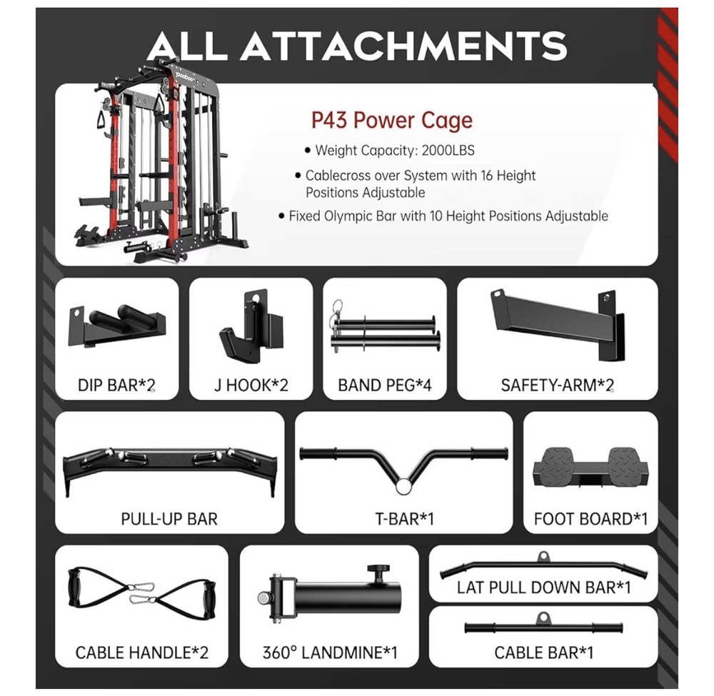 Multifuntional Machine Power Cage, 2000LBS Squat Rack, LAT-Pull Down System