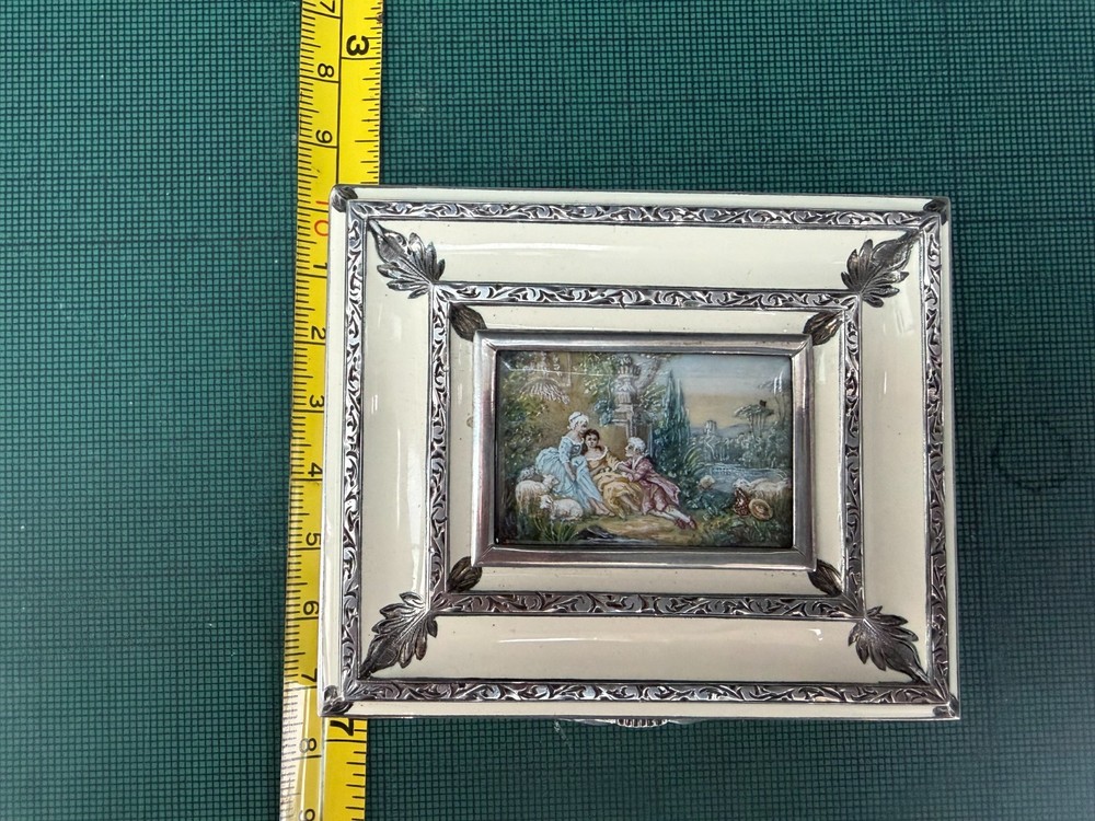 Antique Miniature Painted Enamelled Silver Box Vintage - Austrian