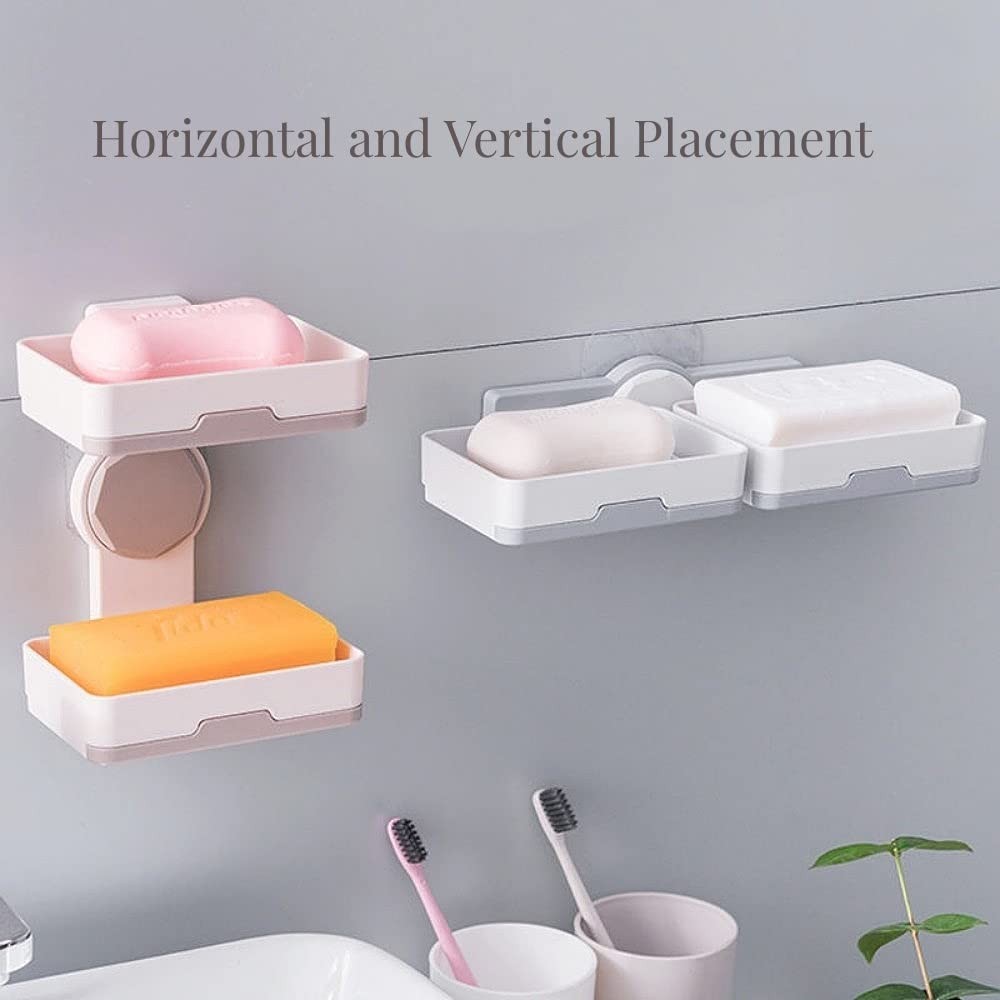 Soap Holder, PEFWO Strong Adhesive Double Layer Dish, one size, Gray