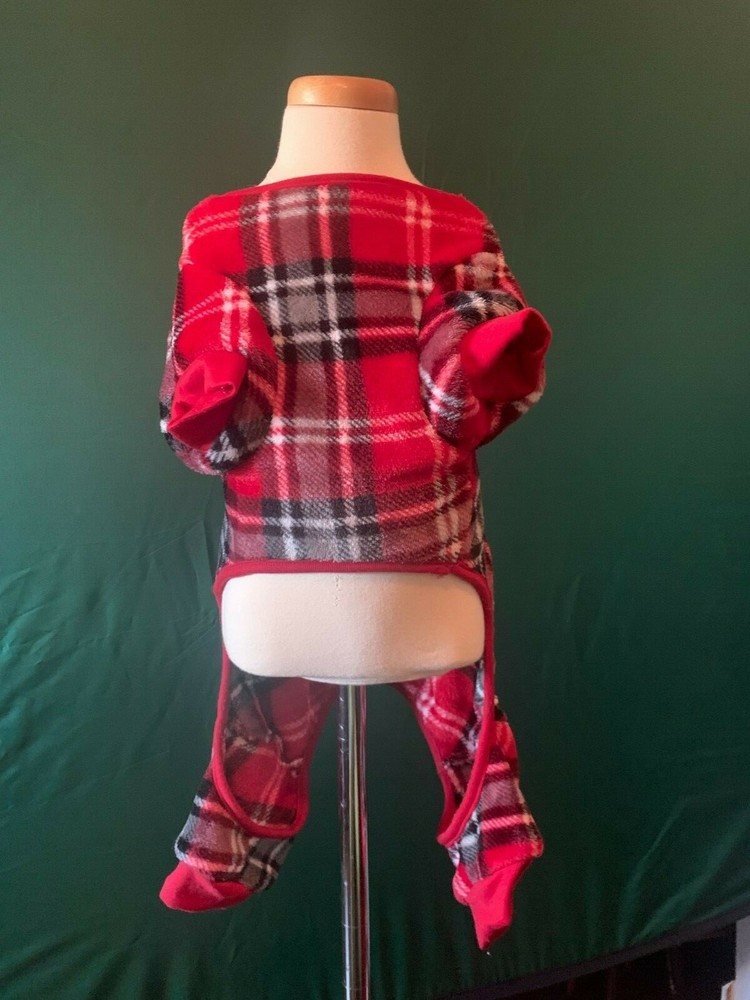 PET Pajamas RED/GREY/WHITE PLAID LARGE PRELOVED