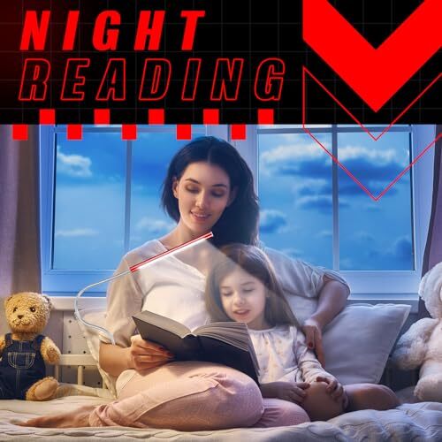 2 Pcs USB Reading Lamps with 10 LED Bead Brightness Dimmable Setting Black, Red