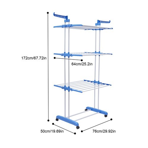 Heavy Duty Laundry Clothes Drying Rack Foldable Garment Rolling Dryer Hanger