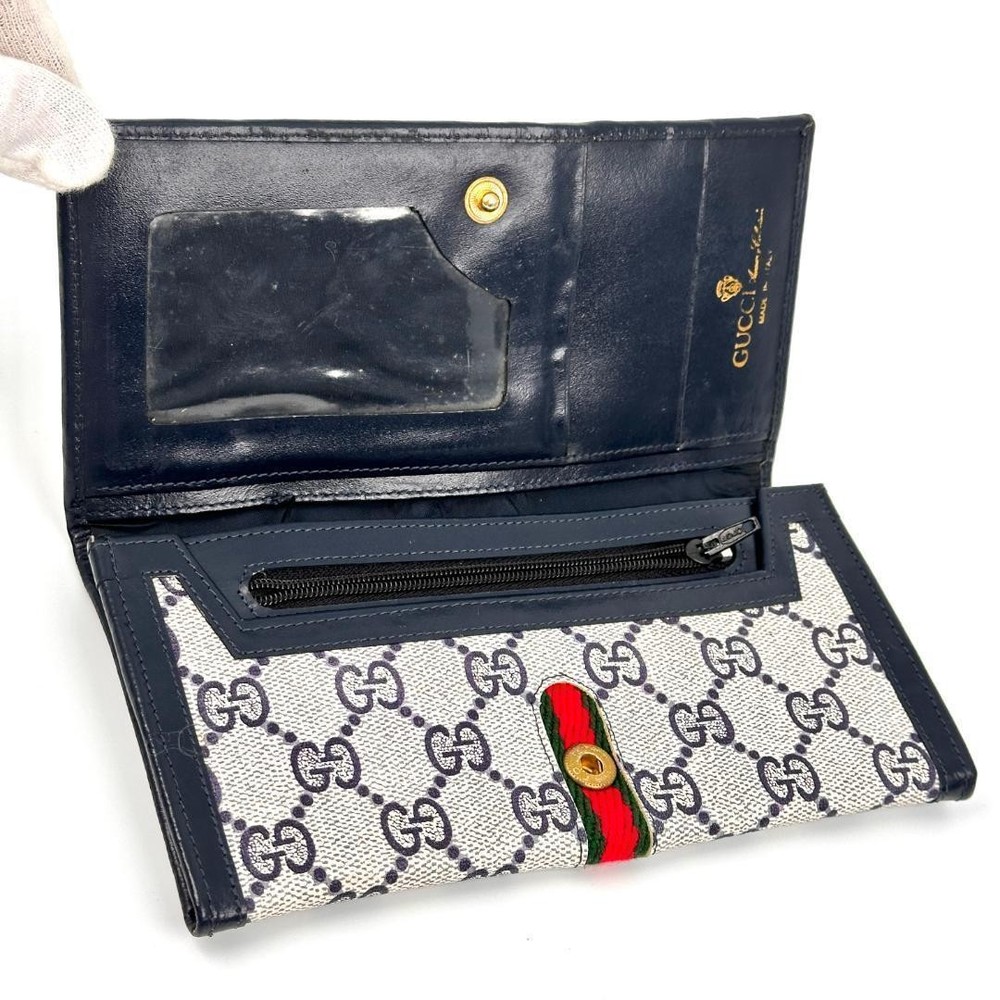 Gucci GG Pattern Sherry Line Long Wallet Navy