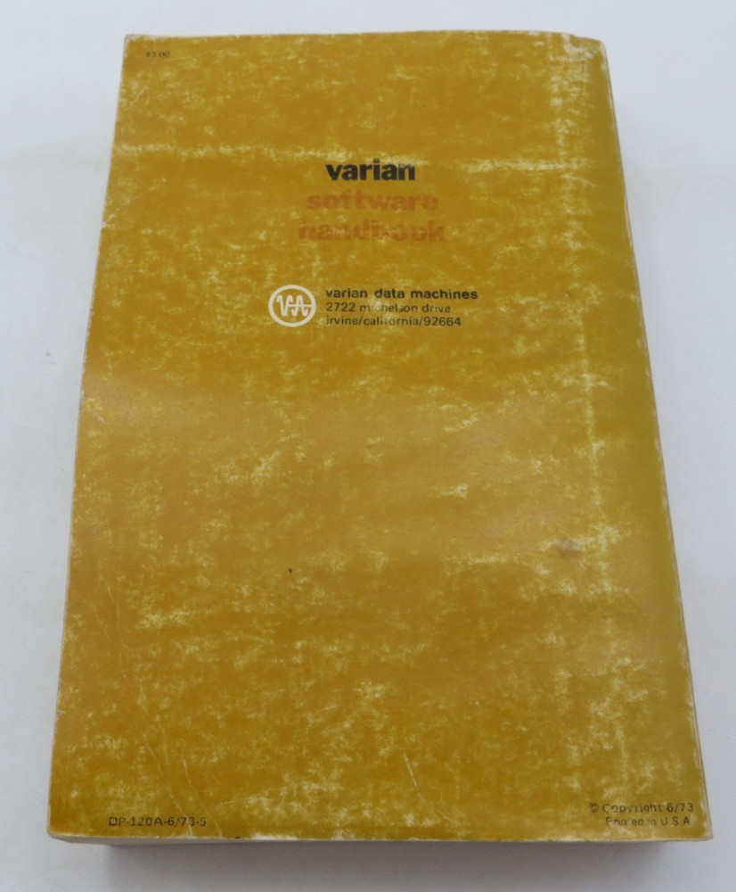 1973 VARIAN DATA MACHINES Varian Software Handbook Volume 1 vintage reference