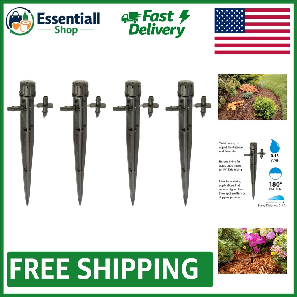 Water-Saving Drip Irrigation Micro-Bubbler on Stake, 180° Pattern, 4-Pack