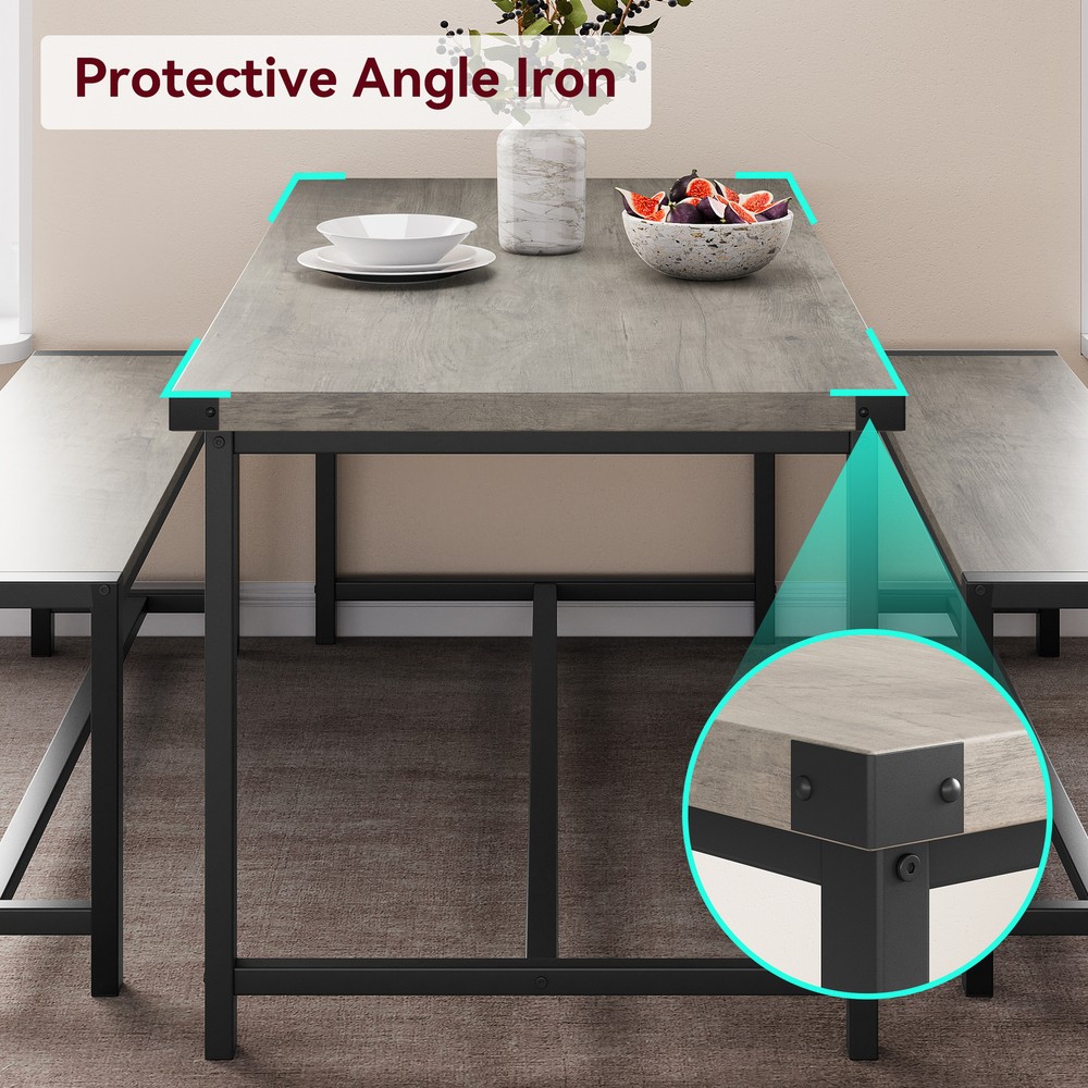 3-Pieces Dining Table Set for 4, Kitchen Table with 2 Benches, for Small Space