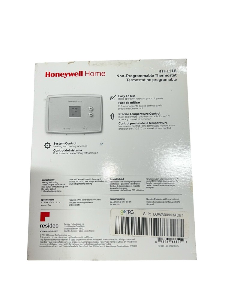 Honeywell Home Horizontal Non-Programmable Thermostat RTH111B