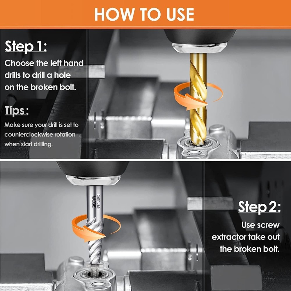 14-Piece Cobalt HSS Screw Extractor and Left Hand Drill Bits Set - Multi-Use