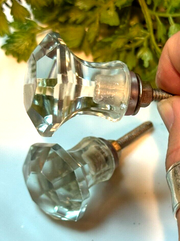 1 Antique Drawer Pull Handle Small Diamond Cut Clear Glass Cabinet Knob Hardware