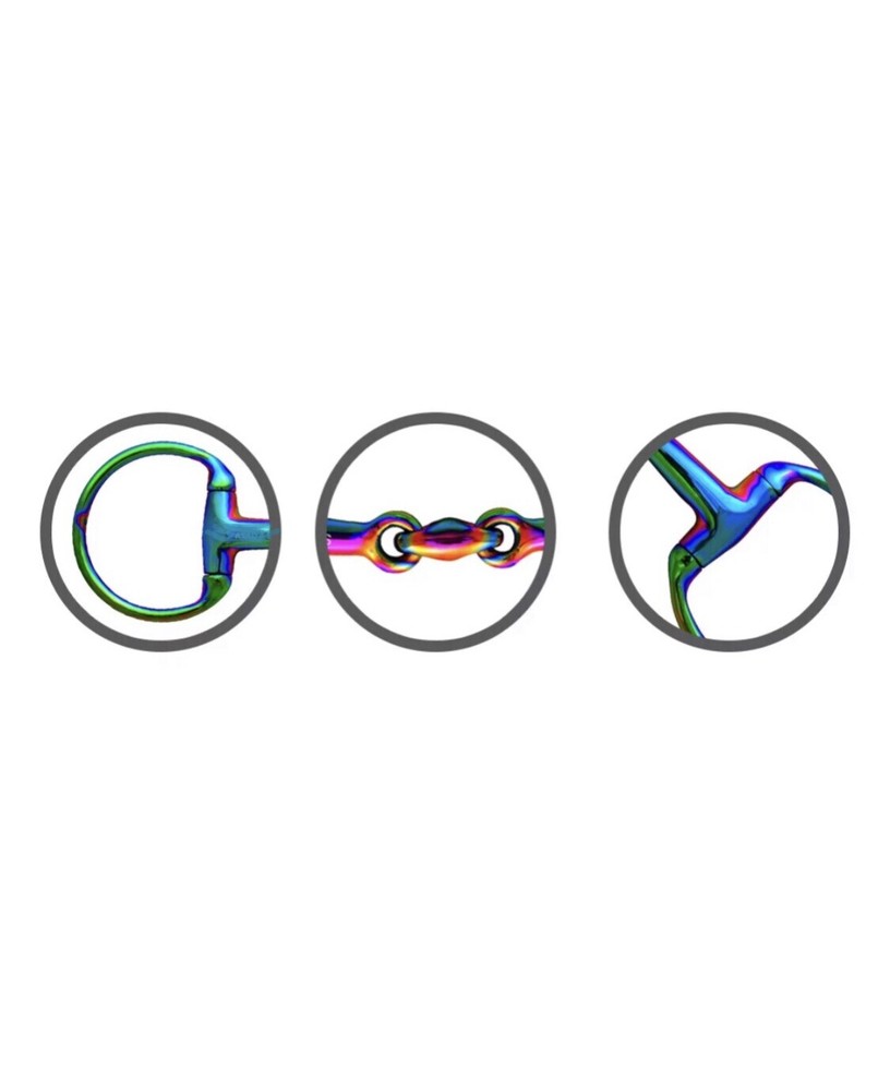 Rainbow Multicolor EGGBUTT Snaffle Horse Bit Lozenge Fat Double Joint Oval Link