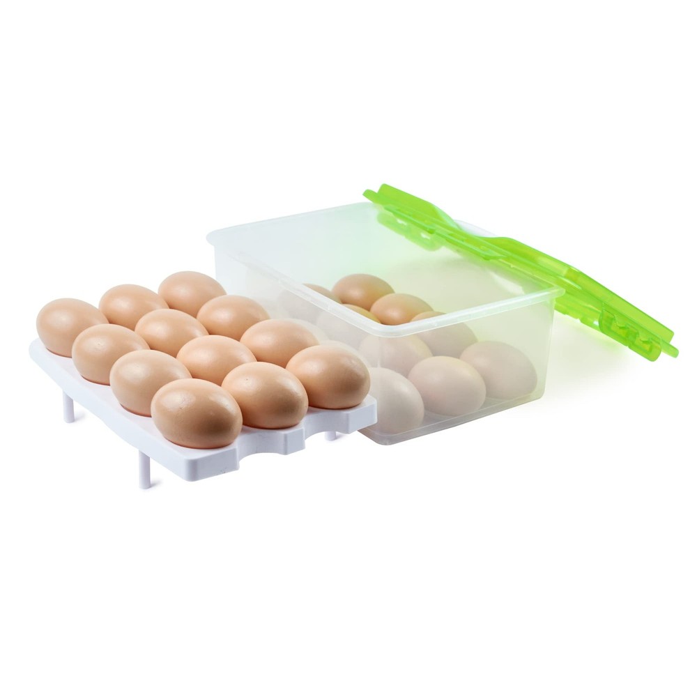2 Tiers Egg Container Deviled Carrier Eggs Holder Holds 24 eggs, Green