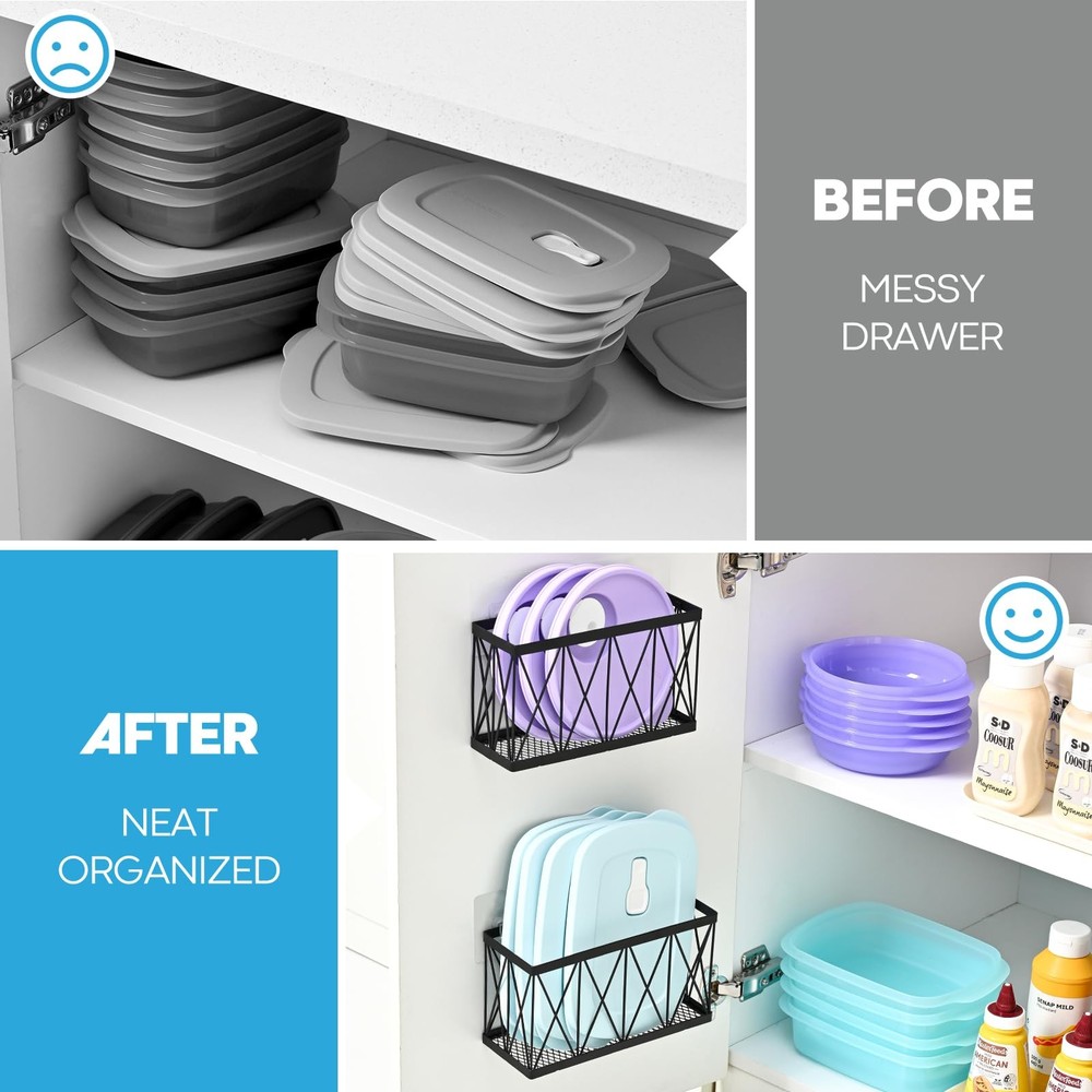 3 Pack Cabinet Organizer - Adhesive Lid Organizer Slim Space Wall Mounted Ins...