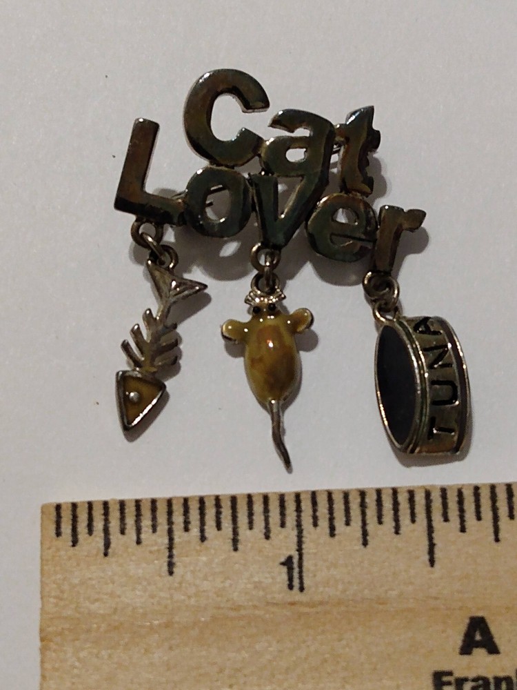 CAT LOVER Dangling Drop Charms Lapel Pin