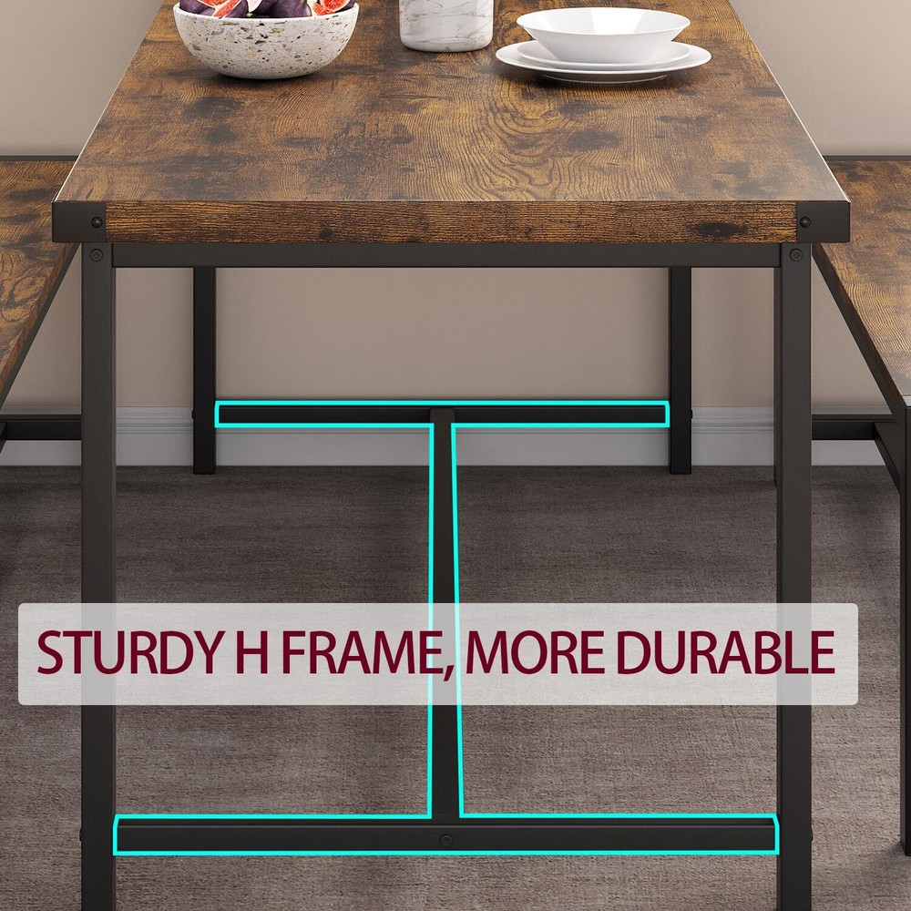 Dining Room Table Set for 4 ,Modern Kitchen Table and 2 Benches for Small Space