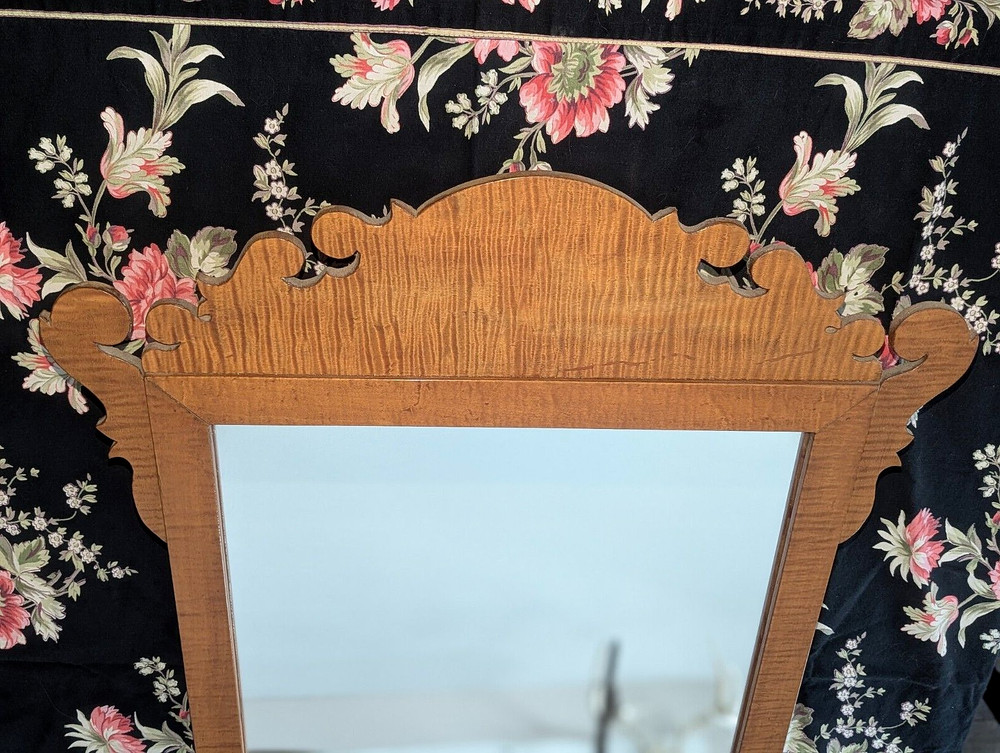 Gorgeous Antique Tiger Striped Maple Chippendale Mirror