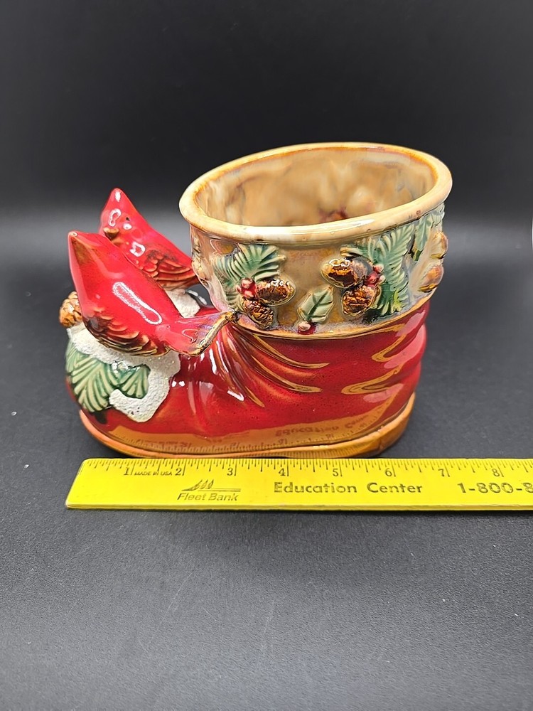 CERAMIC CHRISTMAS SANTA BOOT PINE CONES CARDINAL BIRDS Table Decor