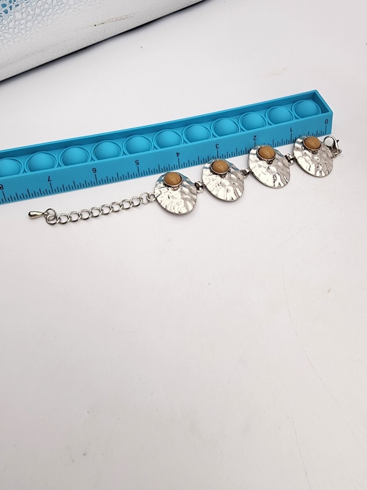 Vintage Silver Dish Braclet With Amber Center