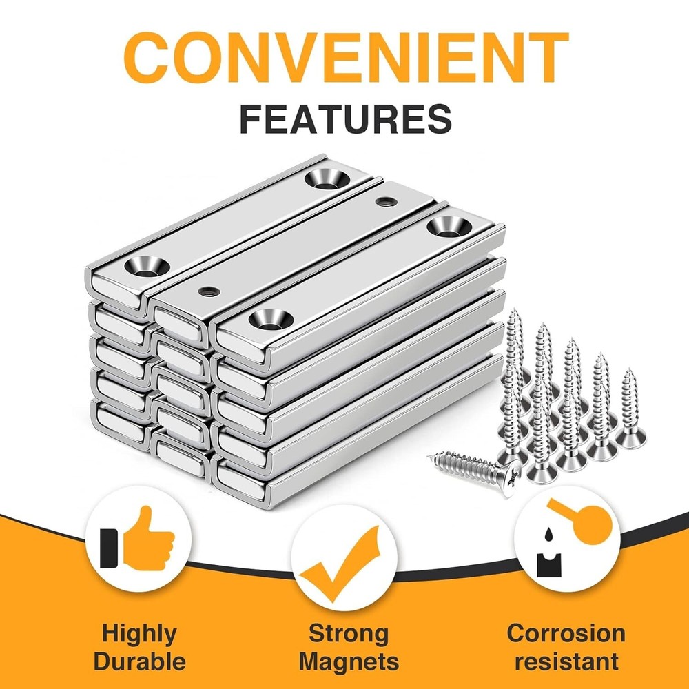 Neodymium 15 Bar Magnets wth Countersunk Hole 80 Lbs Rectangular Pot Magnet Hole