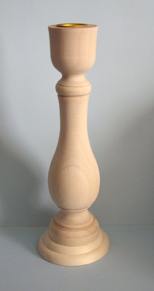 8" TALL UNFINISHED WOOD CANDLESTICK HOLDER