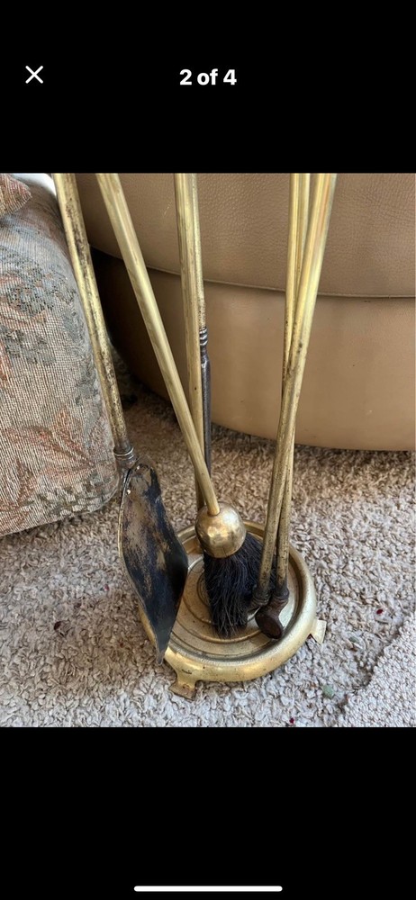 Fireplace Tool Set Vintage Brass. 4 Tools + Stand