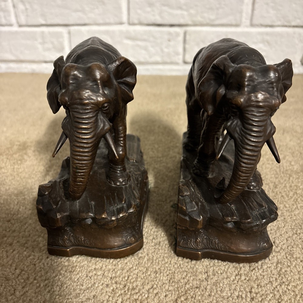 Vintage JB Bronze Elephant Bookends