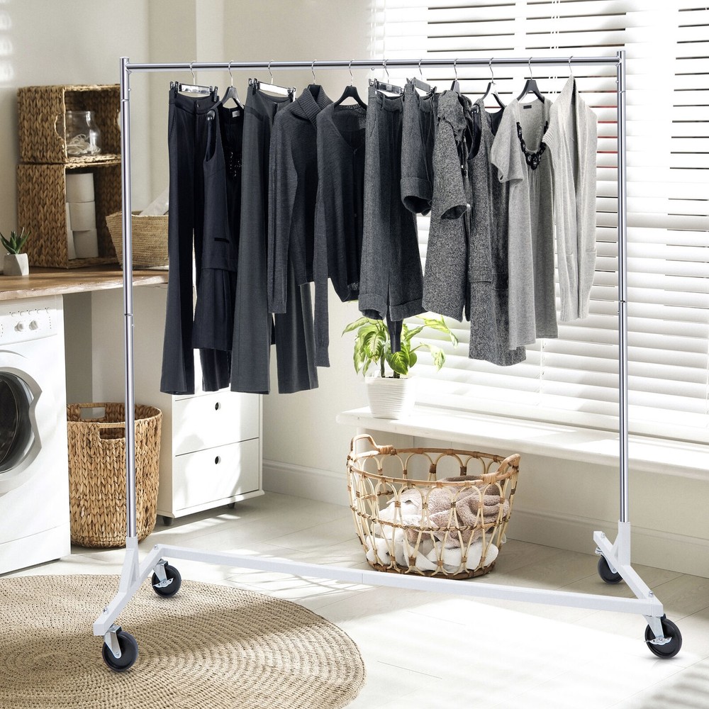 Z-Base Rolling Clothing Rack Movable Rack Clothes Organizer Saving Space