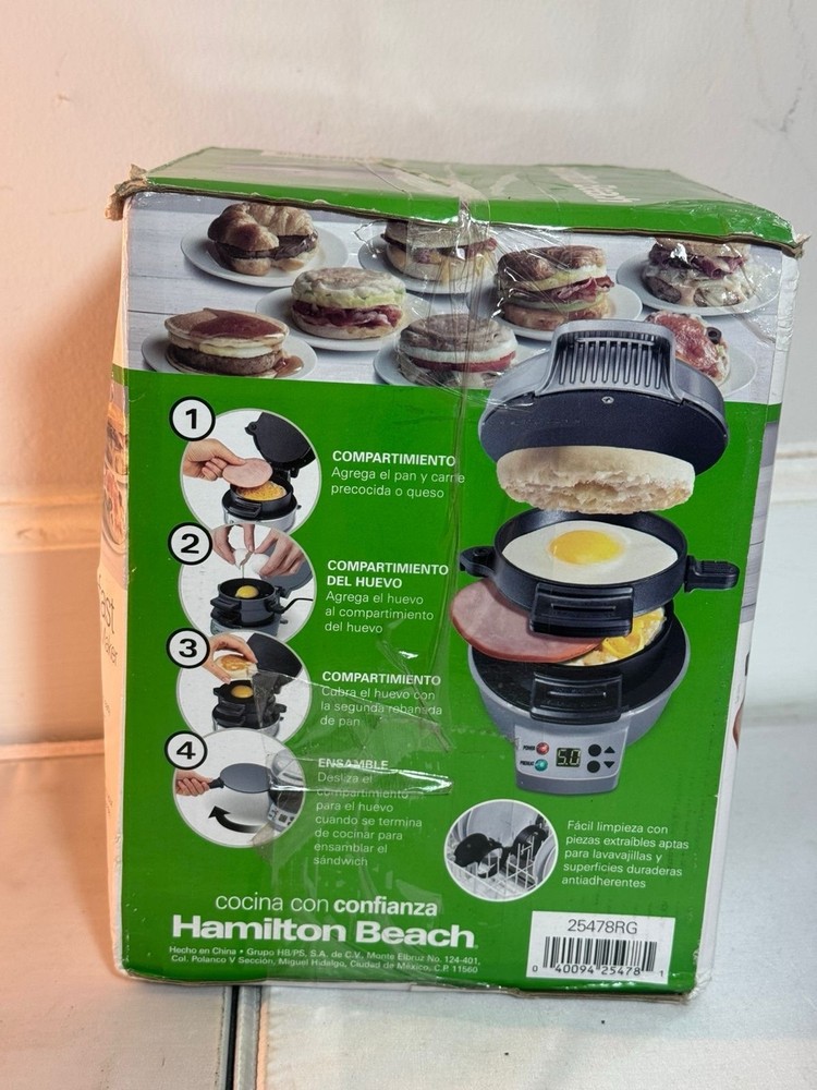 Hamilton Beach Breakfast Sandwich Maker Timer Nonstick Dishwasher Safe 25478