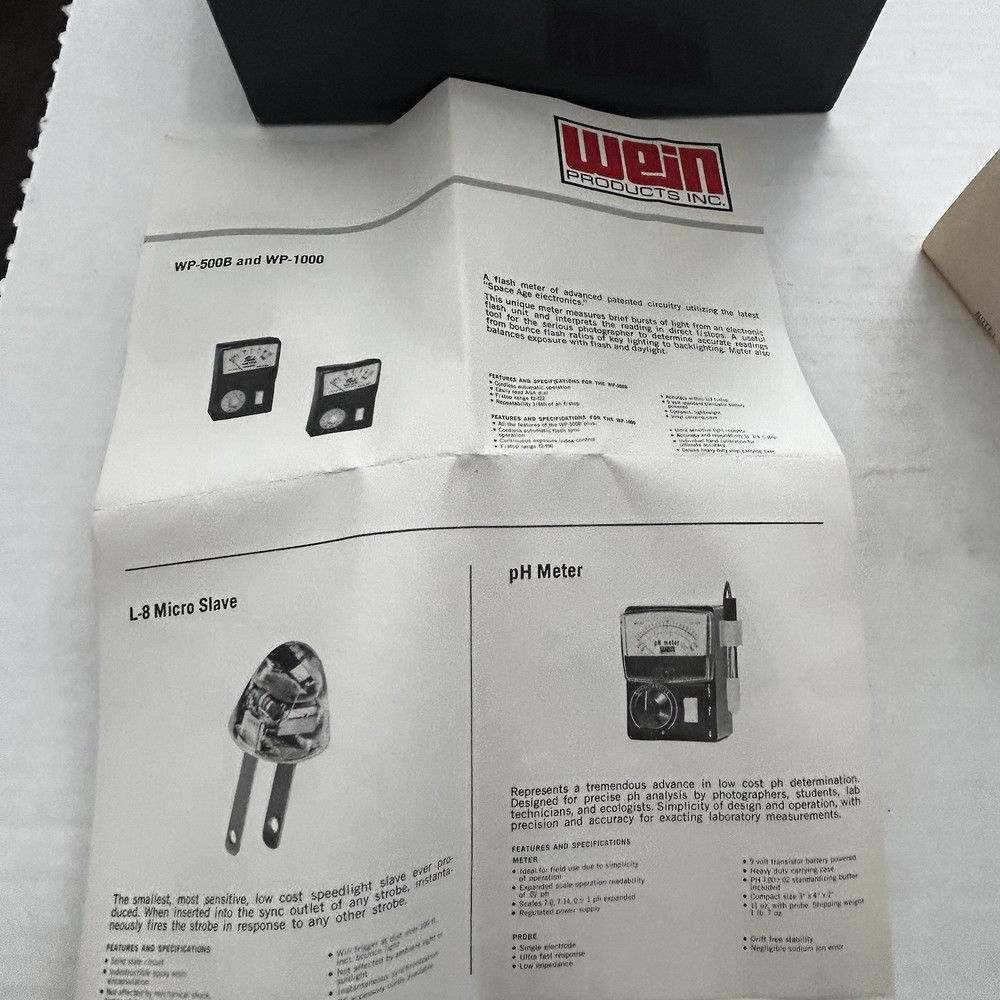 Wein WP/500B flash meter. NOS. With instructions, box & new battery.