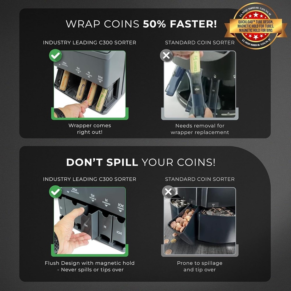High-Speed Coin Counter and Wrapper with Quickload - Portable Convenience