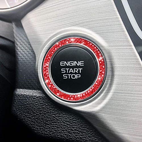 Red Push Start Button Cover Ring, Interior Crystal Diamond Rhinestone B-red