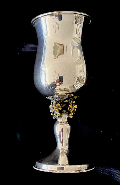 Exquisite 6” Tall Sterling Silver Cup With Bronze Grapes