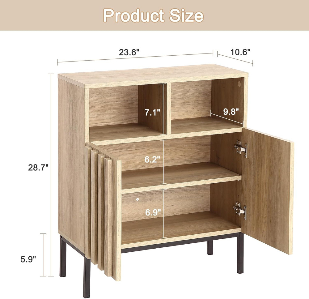Modern Industrial Buffet Cabinet with Storage & Adjustable Shelf, Fluted Design