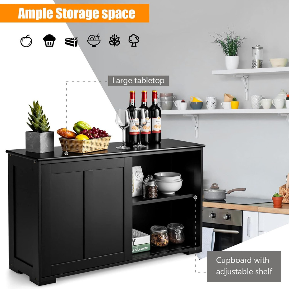 Black Kitchen Buffet Cabinet with Sliding Door & Adjustable Shelf