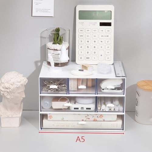 3 Tier Small Desk Organizer with Drawer, Stackable Desktop Storage Box,