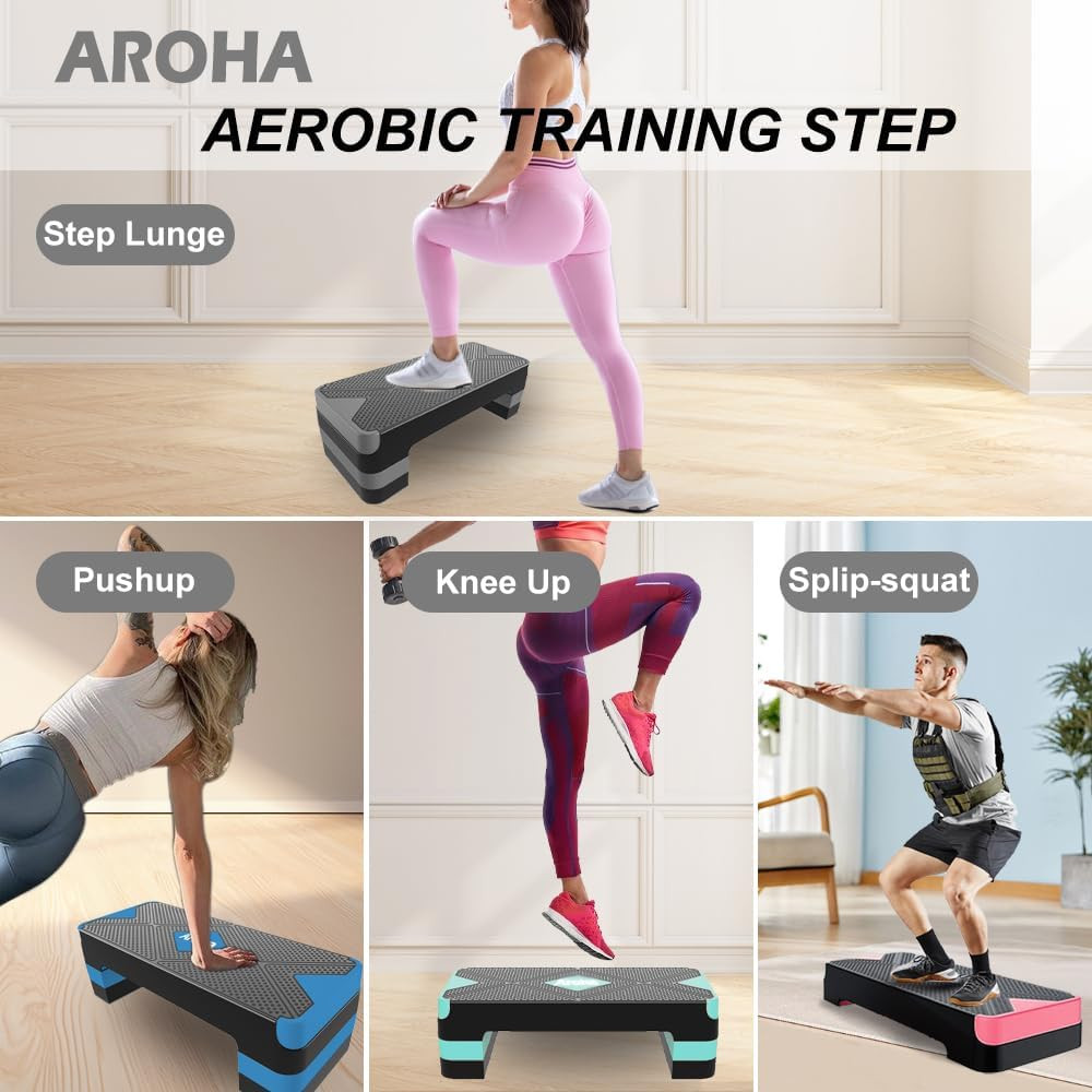 Adjustable Aerobic Exercise Step- Workout Step Platform, 26.5" Step Deck with 4"