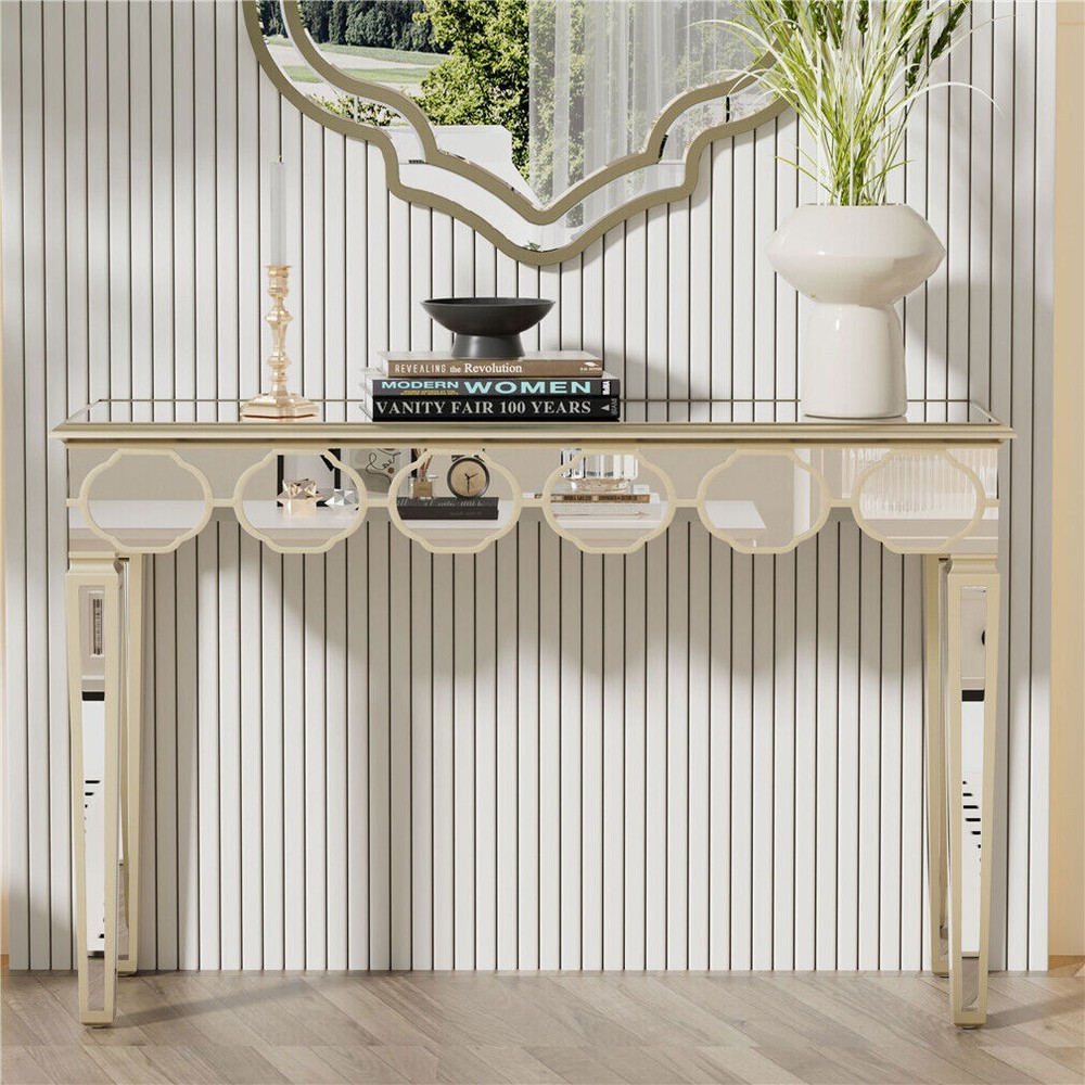Mirrored Console Table Narrow Silver Entryway Sofa Table for Home Office Storage