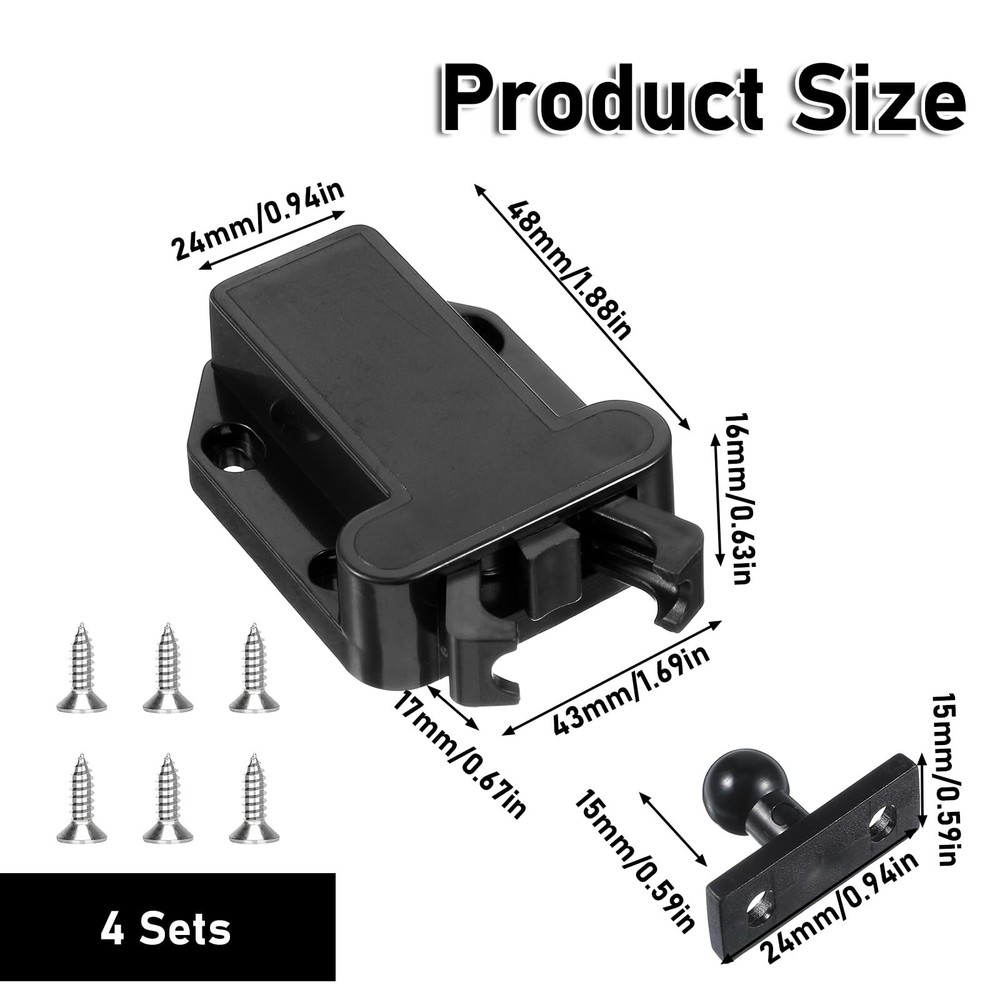 4PCS Push Latches for Cabinets Rebound Self-Locking Drawer Catch Push Open