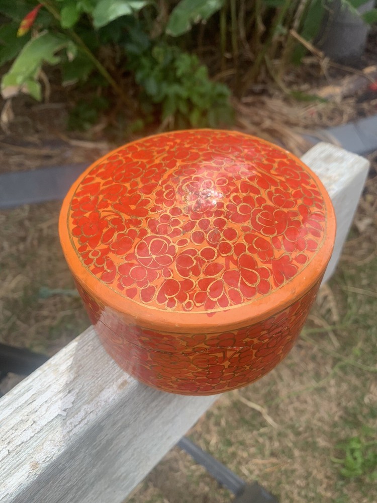 Vintage Orange Boho Kashmiri Box - Boho Trinket Box