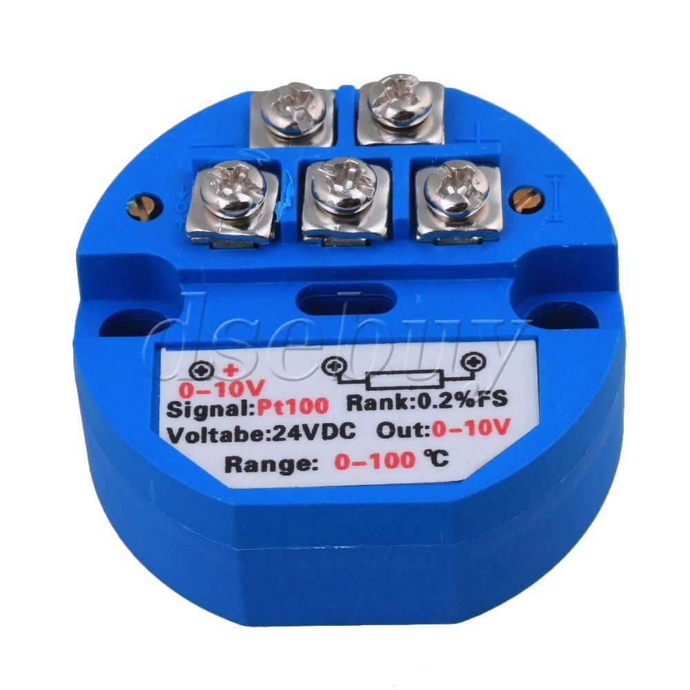 Plastic PT100 Temperature Sensor Transmitter 0-100C Output 0-10V DC
