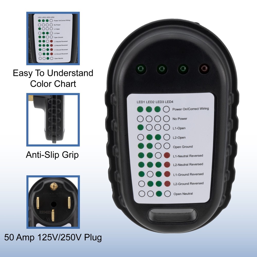 RecPro RV Circuit Analyzer Tester Plug with LED Indicator Lights