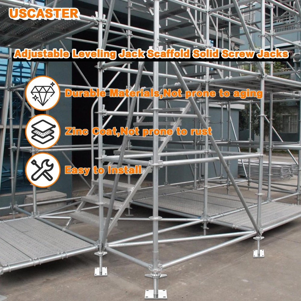 USCaster Screw Jack Scaffold 18" Adjustable Leveling Solid Silver