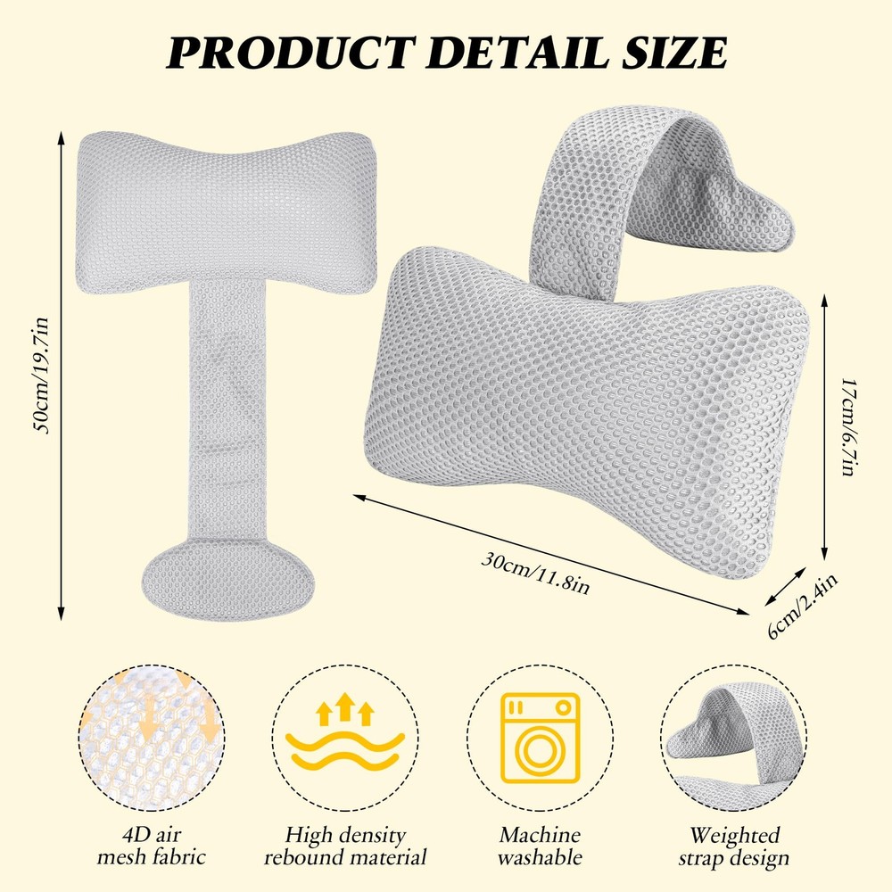 Keoltuo Hot Tub Pillow (2-Pack)，Bath for Headrest，Universal Spa Grey